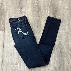 Rock & Republic Blue Straight Leg Jeans with Embroidered Back Size 25